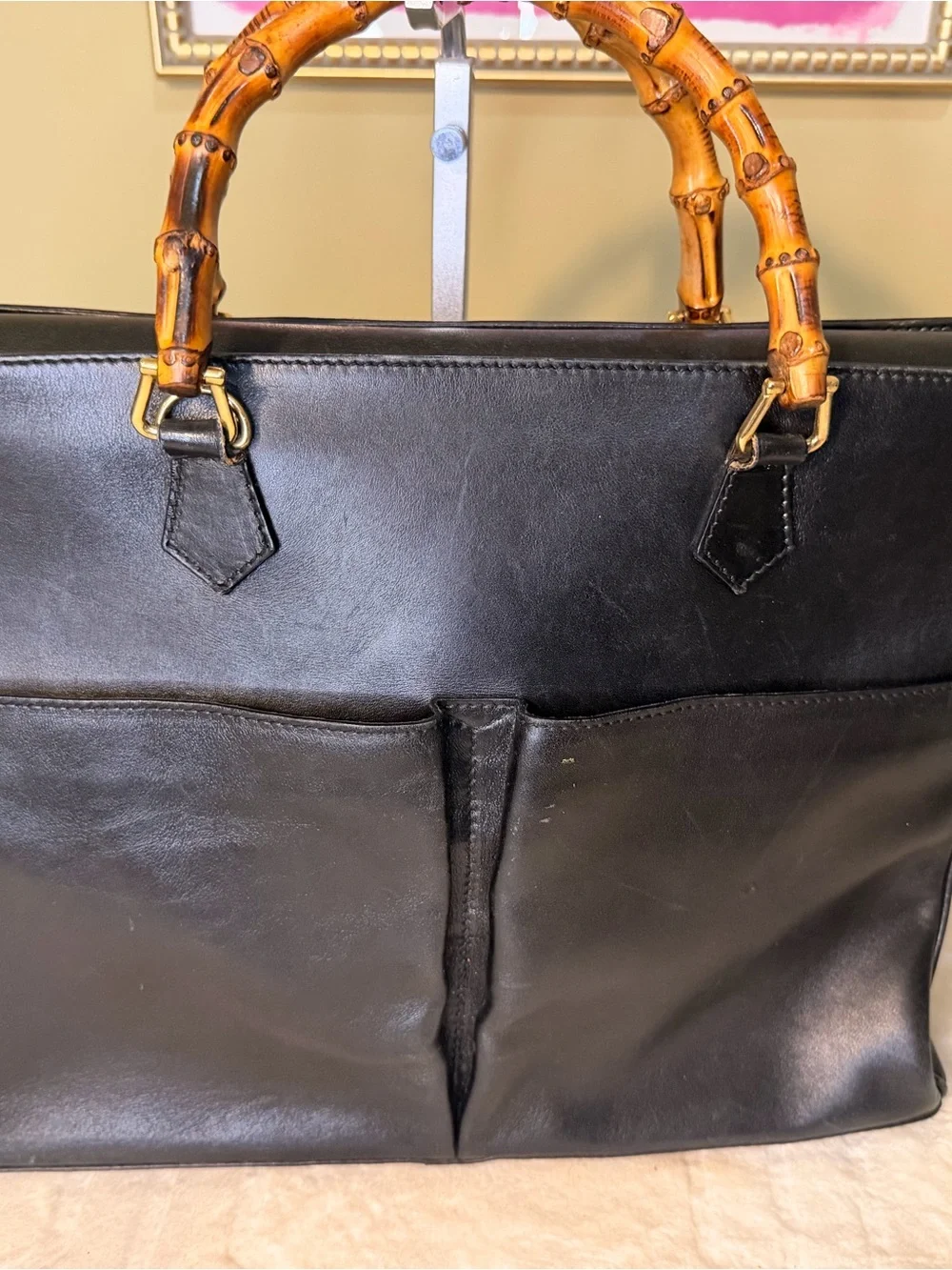 Gucci Black Leather bag with Bamboo Top Handles